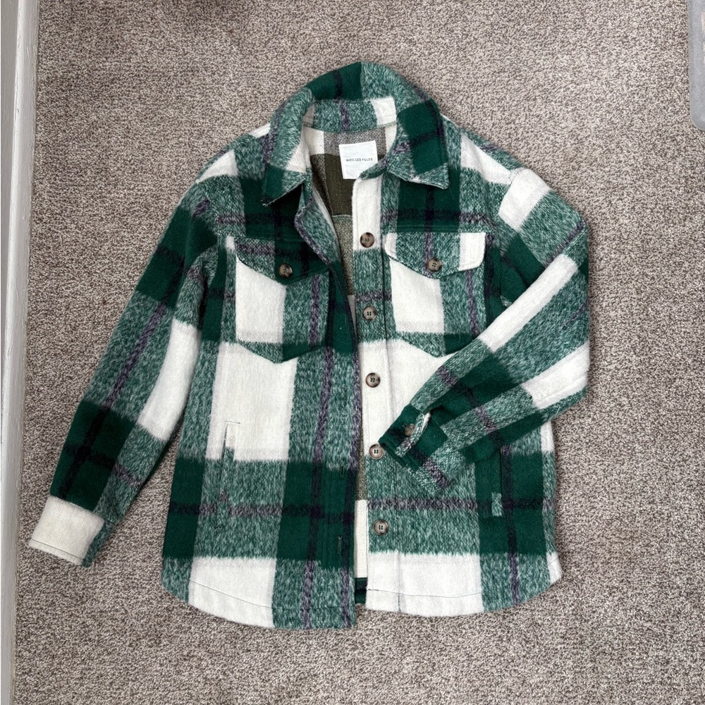 Avec Les Filles Green and White Plaid Shacket